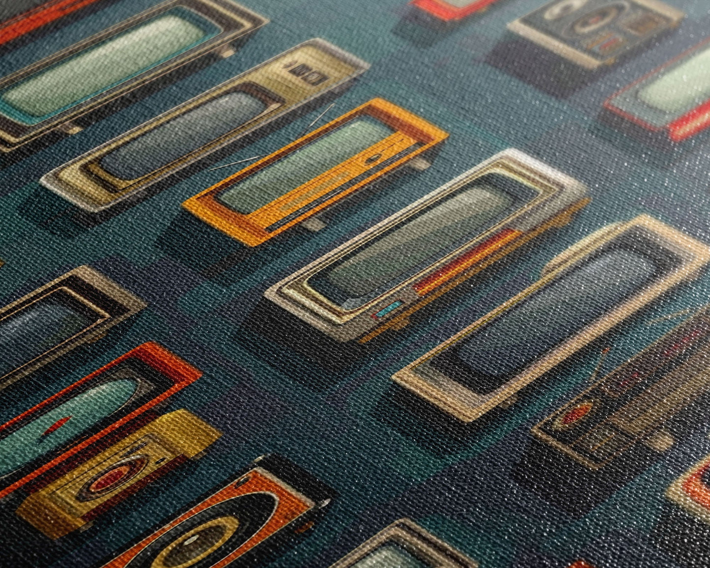 Retro Televions Framed Canvas Print, Retro Decor, Man Cave Art, Gift For Him