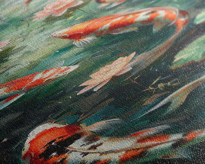 Mystic Forest Pond Koi Fish Boho Farmhouse Wall Art Framed Canvas Print Tall Art Japanese Style Art