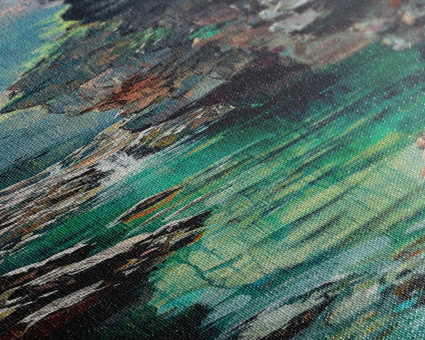 Serene Mountain River Gorge Scene Skinny Art Framed Canvas Print For Living Room Or Bedroom Wall Decor