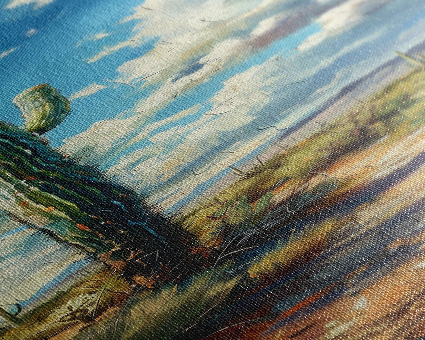 Iconic Saguaro Cactus in a Desert Landscape Under a Bright Blue Sky on a Framed Canvas Print Tall Art Piece