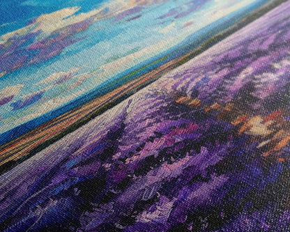 Framed Canvas Print of Wide Lavender Fields Under a Bright Sky Featuring Skinny Tall Art for Stunning Wall Decor in Home or Office