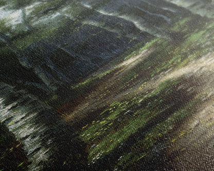 Mysterious Birch Forest Path Tall Skinny Art Framed Canvas Print for Serene and Calming Wall Decor in Homes or Offices