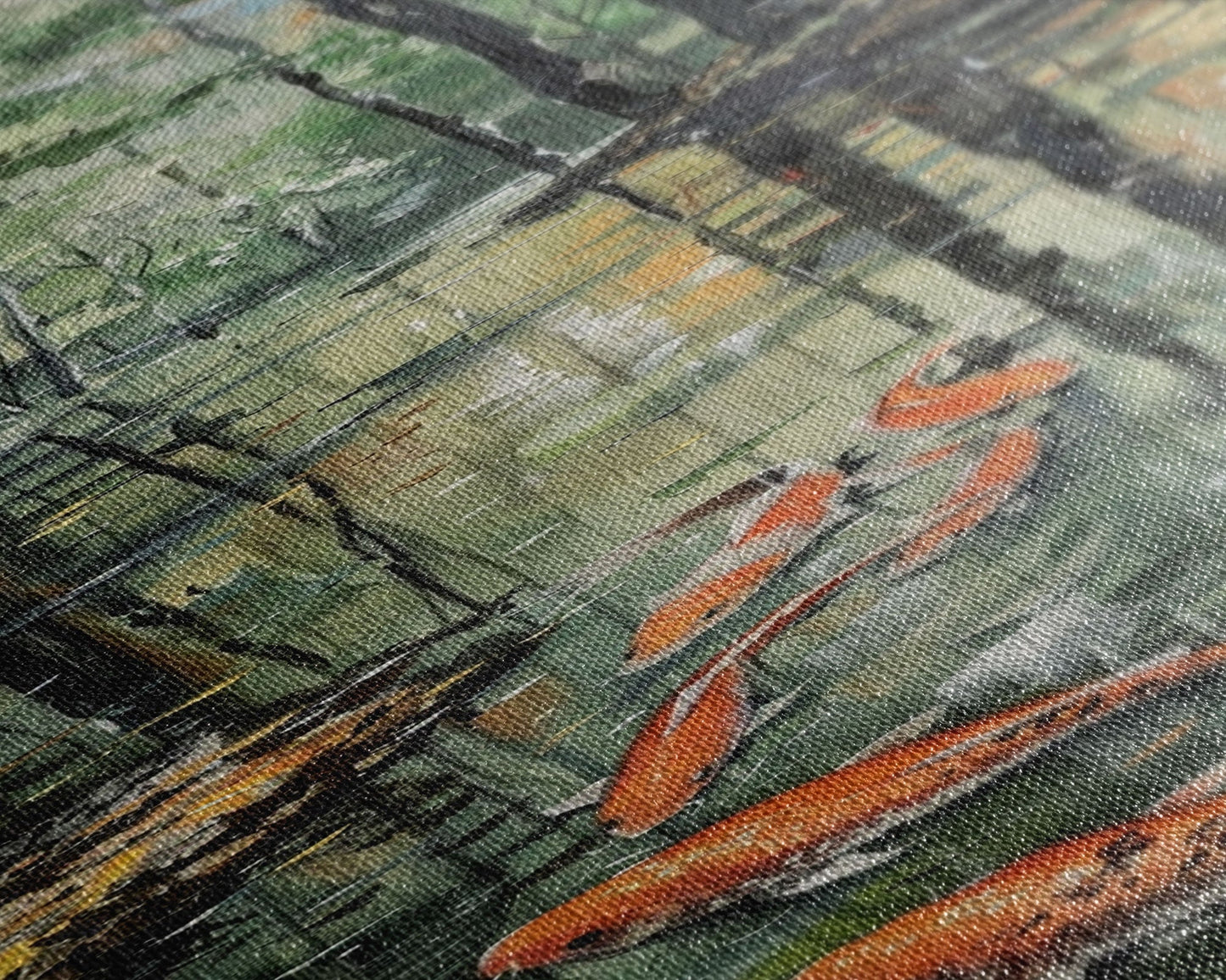 Elegant Koi Fish Swimming Serene Water Garden Nature Art Framed Canvas Print Tall Art Japanese Style Art