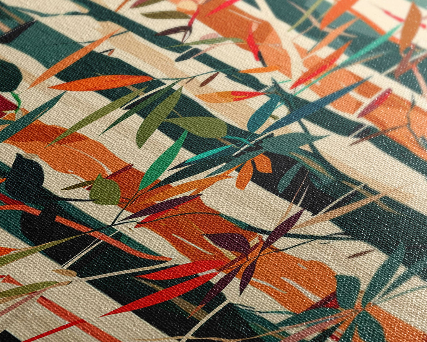 Colorful Bamboo Forest Skinny Art Ukiyo-e Tall Framed Canvas Print in Bright Autumn Hues