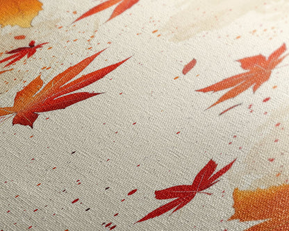 Skinny Art Autumn Leaves In Japanese Style Wood Block Print Warm Red And Orange Tones On Framed Canvas Print, Tall Art Ukiyo-e