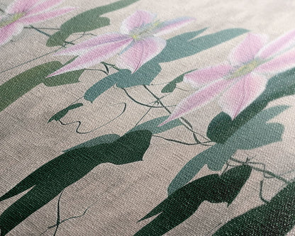 Skinny Art Clematis Vine In Japanese Style Wood Block Print Soft Pink Flowers On Framed Canvas Print, Tall Art Ukiyo-e