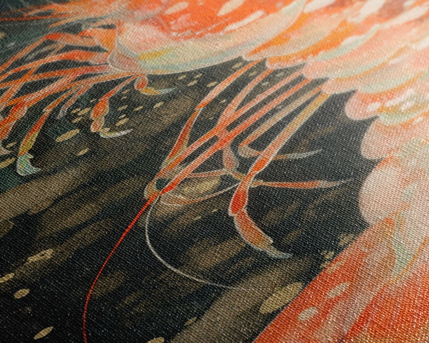 Shrimp Illustration Underwater Theme Deep Sea Skinny Art Tall Art Framed Canvas Print Japanese Style Art Ukiyo-e Art Wood Block Print Marine Life