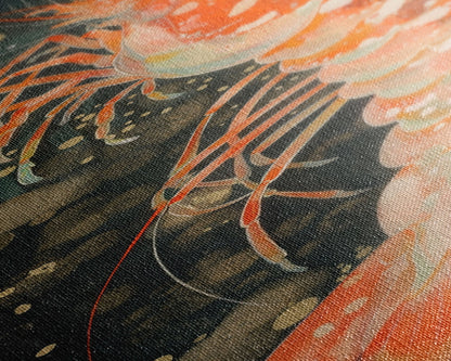 Shrimp Illustration Underwater Theme Deep Sea Skinny Art Tall Art Framed Canvas Print Japanese Style Art Ukiyo-e Art Wood Block Print Marine Life