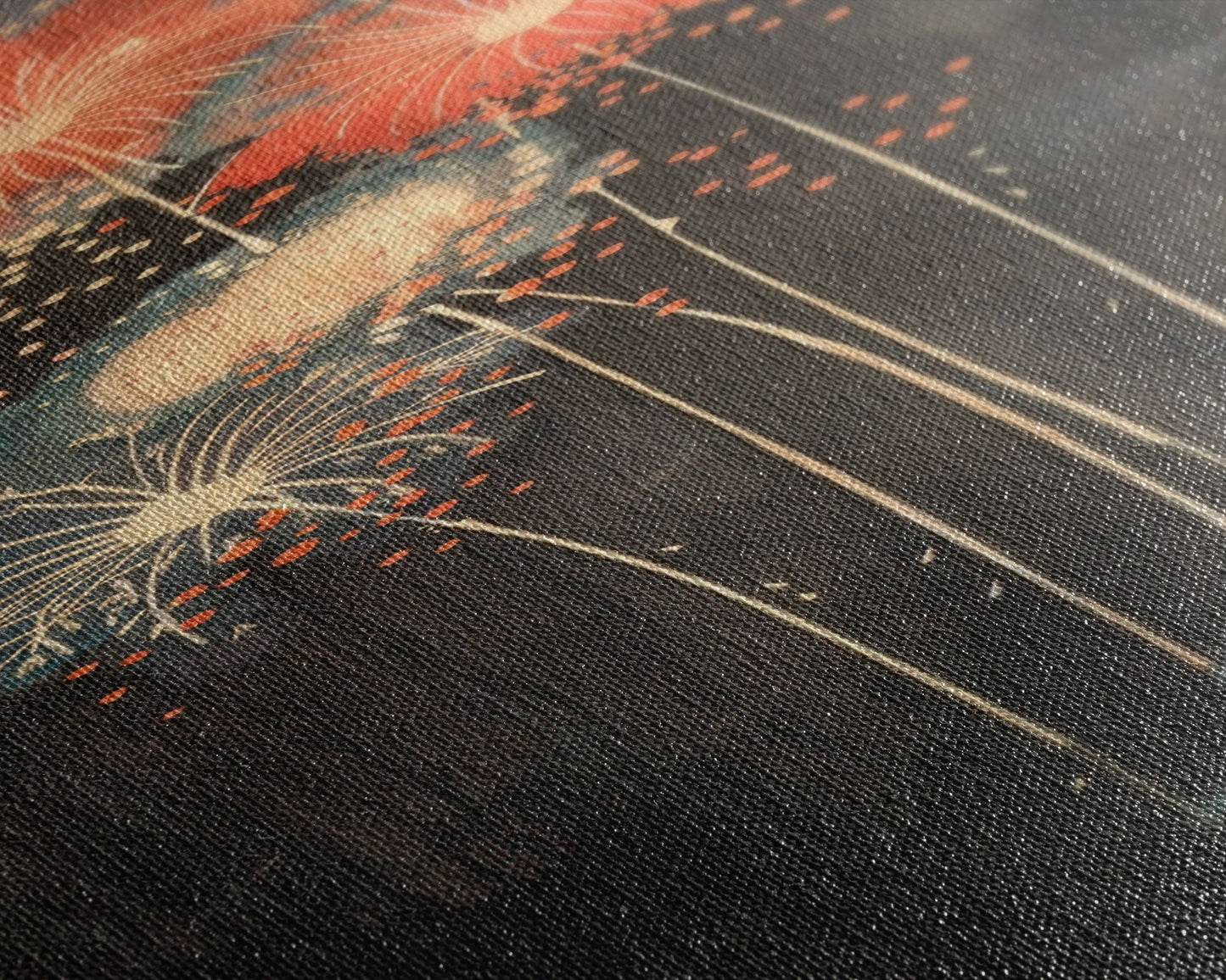 Colorful Fireworks Display Against A Dark Night Sky, Skinny Art Tall Wall Art Framed Canvas Print Japanese Style Art