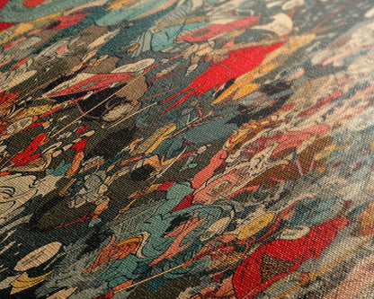 Complex Samurai Battle Scene With Mythical Creatures Framed Canvas Print Ukiyo-e Wall Art Wood Block Print Tall Art Japanese Style Skinny Art