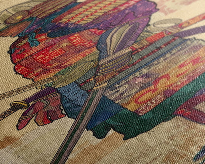 Samurai Warrior Traditional Japanese Armor Cultural Art On Framed Canvas Print Ukiyo-e Art Style Tall Skinny Wood Block Wall Decor