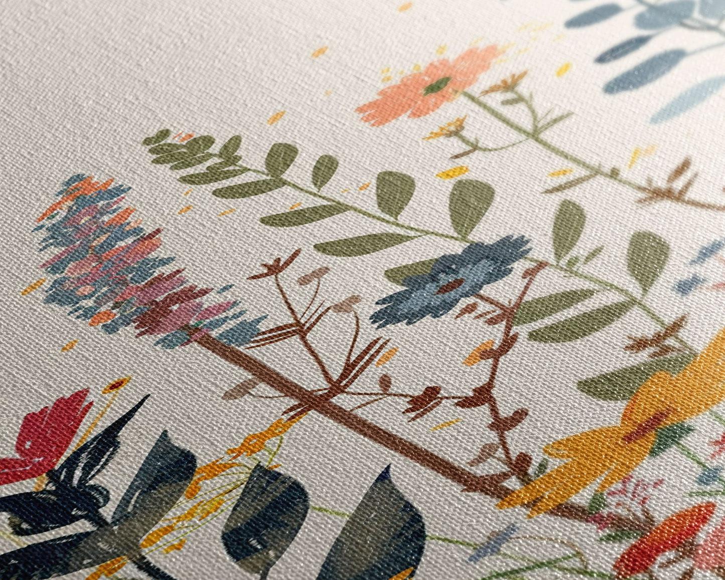 Colorful Wildflowers Whimsical Arrangement Set Against Light Background Tall Framed Canvas Print Brightening Any Space