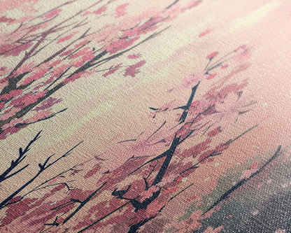 Beautiful Cherry Blossoms Blooming On Tree Branch Against Soft Pastel Background Captured Tall Framed Canvas Print Floral Home Decor