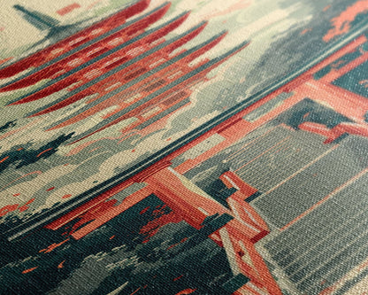 Japanese Style Art, Tall Art, Skinny Art, Pagoda Temple Wood Block Print Framed Canvas Print Ukiyo-e Art