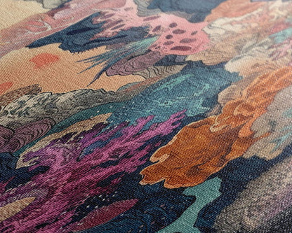 Framed Canvas Print Of A Coral Reef Scene Filled With Vibrant Marine Life, Skinny Art, Tall Art, Japanese Style Art, Ukiyo-e Art, Wood Block Print