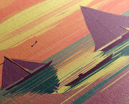 Sailing Boats In The Sunset Over Serene Waters In Japanese Style Ukiyo-e Art Framed Canvas Print Skinny Art Tall Art