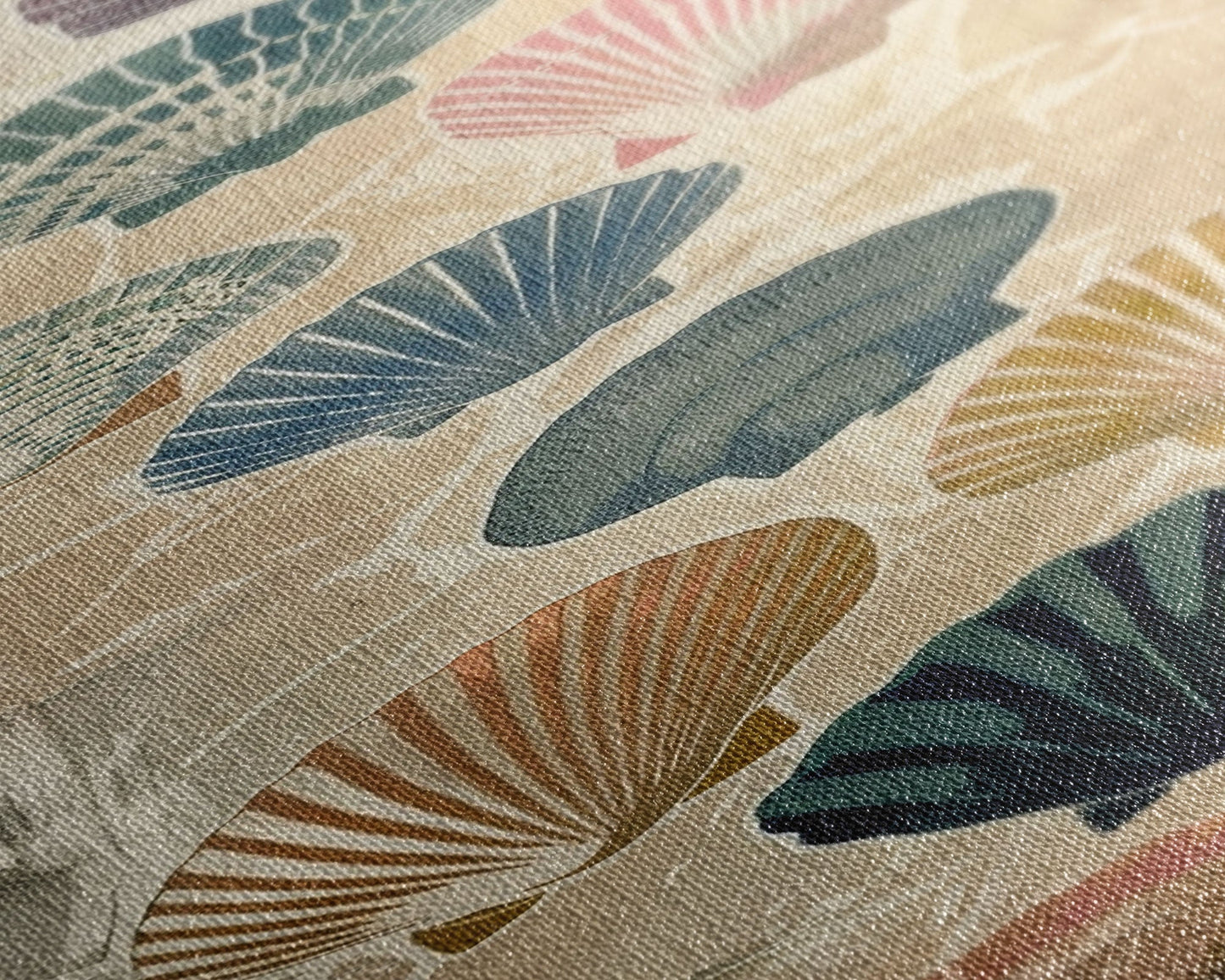 Colorful Shells On Textured Background Skinny Art Wood Block Print Japanese Style Art Framed Canvas Print Tall Art Ukiyo-e Art