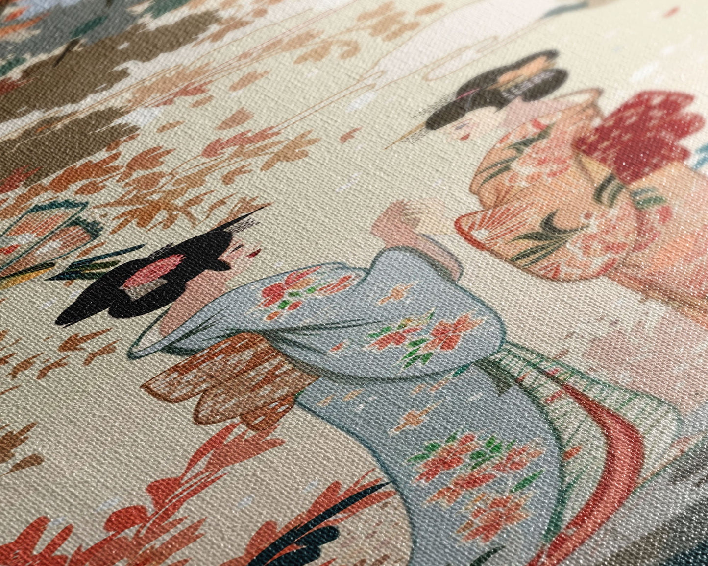 Traditional Geishas Skinny Art Tall Art Japanese Ukiyo-e Inspired Framed Canvas Print for Elegant Home and Office Decor