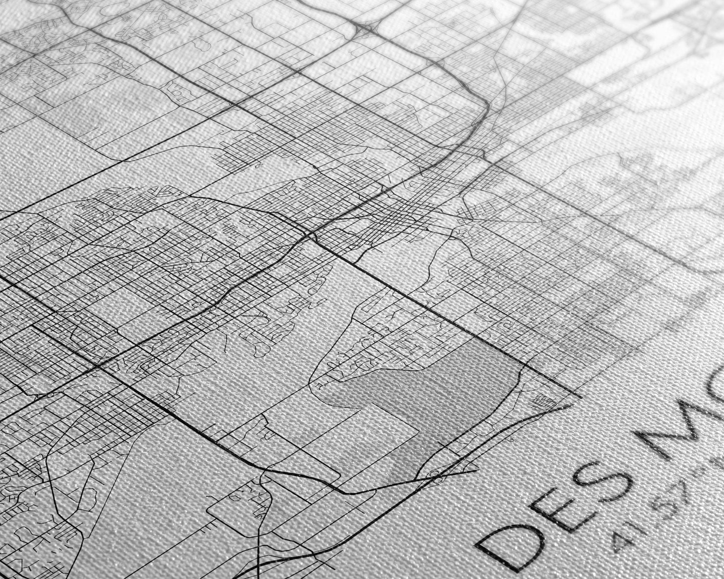 Des Moines Street Map, Iowa Map, City Map Art, Minimalist Art, Wall Art, Canvas Print, Girlfriend Gift, Travel Wall Art, Dorm Room Art