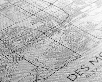 Des Moines Street Map, Iowa Map, City Map Art, Minimalist Art, Wall Art, Canvas Print, Girlfriend Gift, Travel Wall Art, Dorm Room Art
