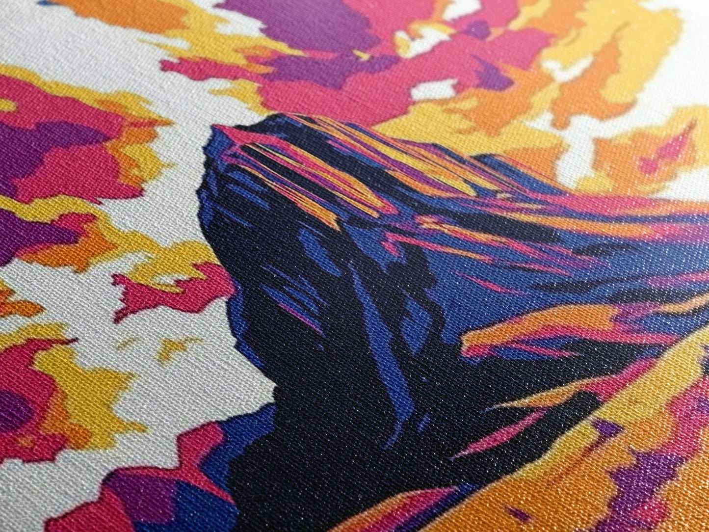 Colorful Desert Landscape, Joshua tree art, southwest wall art, pink orange wall art, extra wide art, panoramic painting, Framed Canvas Print