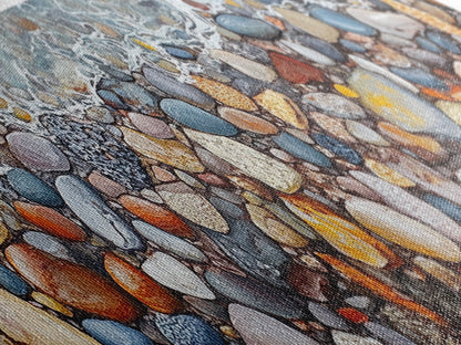 Coastal decor, ocean pebble art, beach rock painting, nautical wall art, seascape painting, long narrow wall art, canvas print