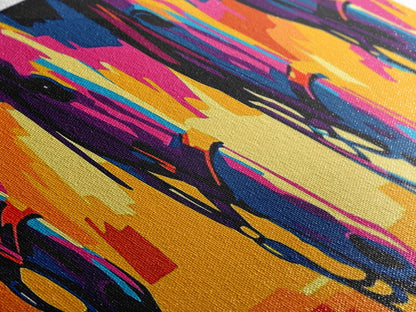 Colorful Horses, horse wall art, pink orange wall art, extra wide art, southwestern art, blotter art, Canvas Print, geometric wall art