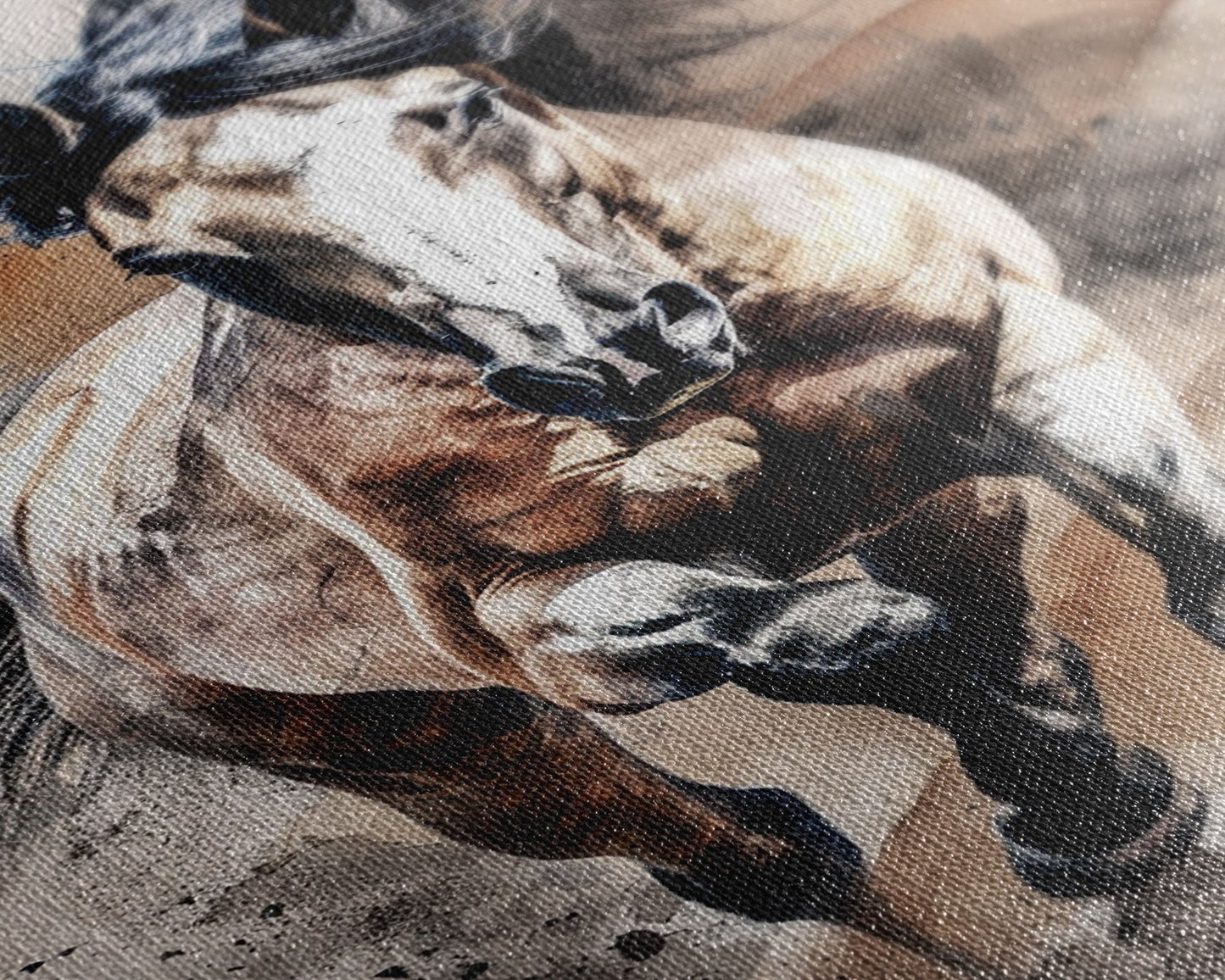 Charging Horse with Dust - Framed Canvas Print, Intense Living Room Art, Bold Bedroom Decor, Equestrian Art, Wall Art