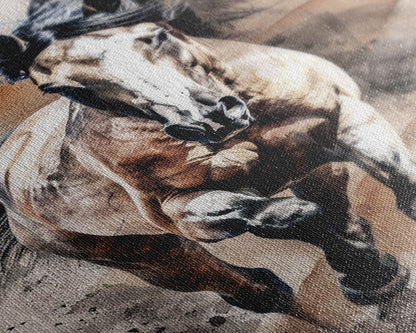Charging Horse with Dust - Framed Canvas Print, Intense Living Room Art, Bold Bedroom Decor, Equestrian Art, Wall Art