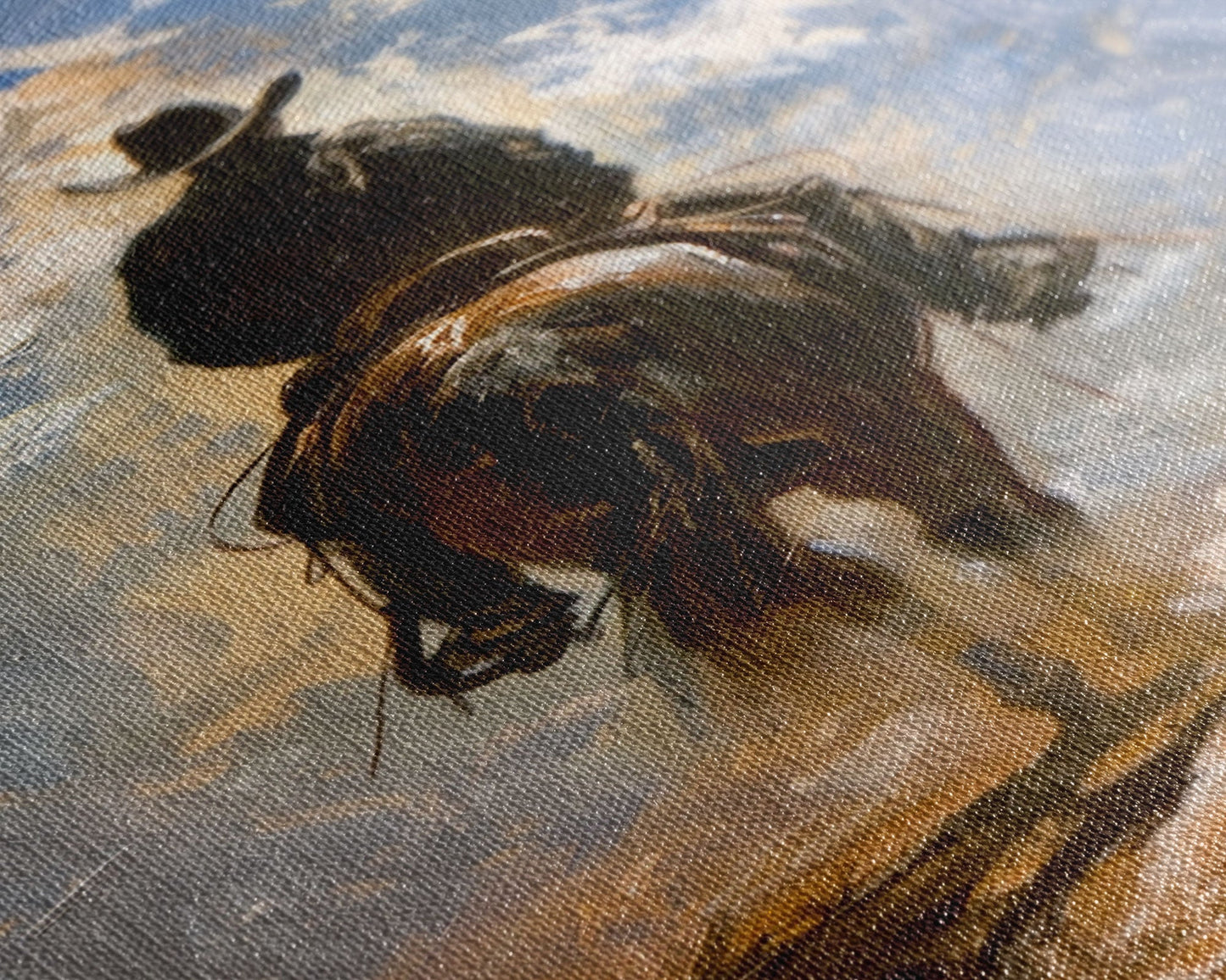 Cowboy Silhouette Riding Through the Plains - Framed Canvas Print, Western Art, Rustic Decor, Living Room Wall Art, Cowboy Themed Art