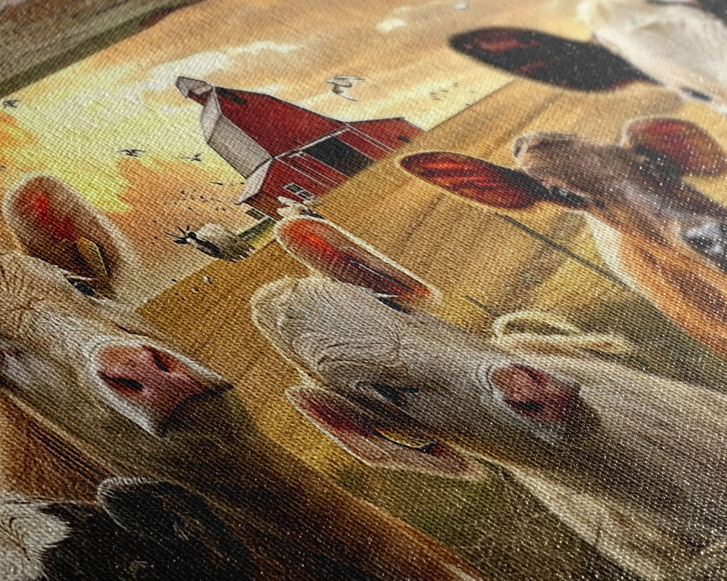 Charming desert garden with blooming cacti and sunset, Framed Canvas Print, perfect for rustic farmhouse living room art