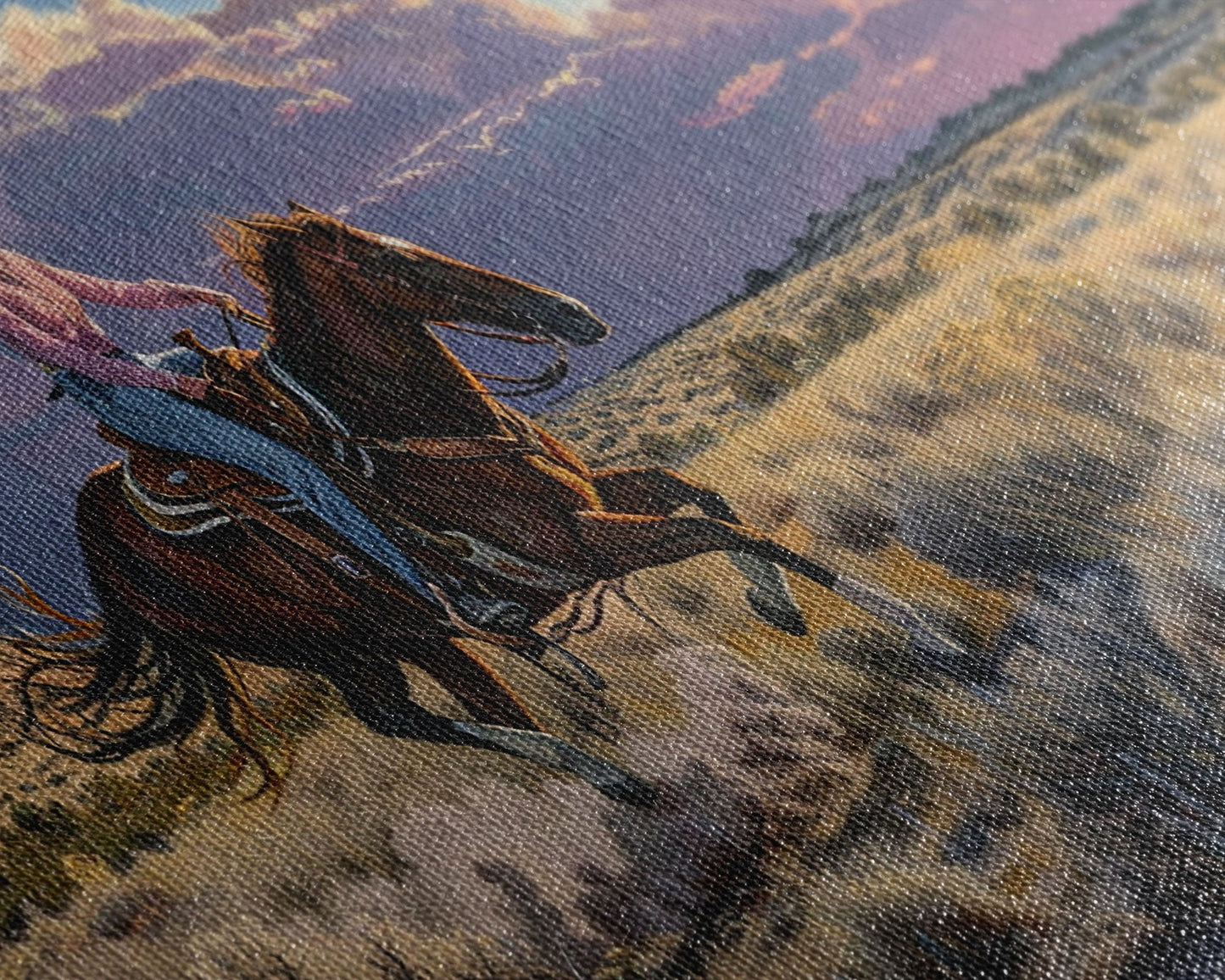 Cowgirl Galloping Across Desert Landscape, Vibrant Framed Canvas Print, Perfect for Living Room Art, Western Bedroom Decor, Desert Wall Art