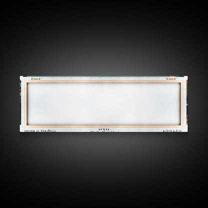 Frisco Texas Panoramic Painting, Framed Canvas Print, Mid Century Modern Wall Art, Retro Pop Art Travel Poster, Home Decor, City Art