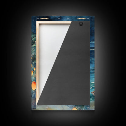 Japanese Paper Lamps Framed Canvas Print, Isamu Noguchi Akari Latern Festival, Christmas Decor