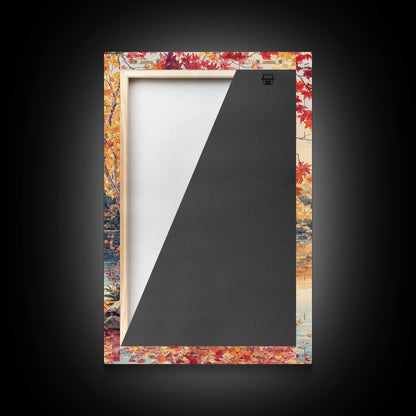 Canoe On A Serene Fall Lake, Framed Canvas Print, Autumn Decor, Fall Wall Art, Fall Poster, Autumn Prints Wall Art