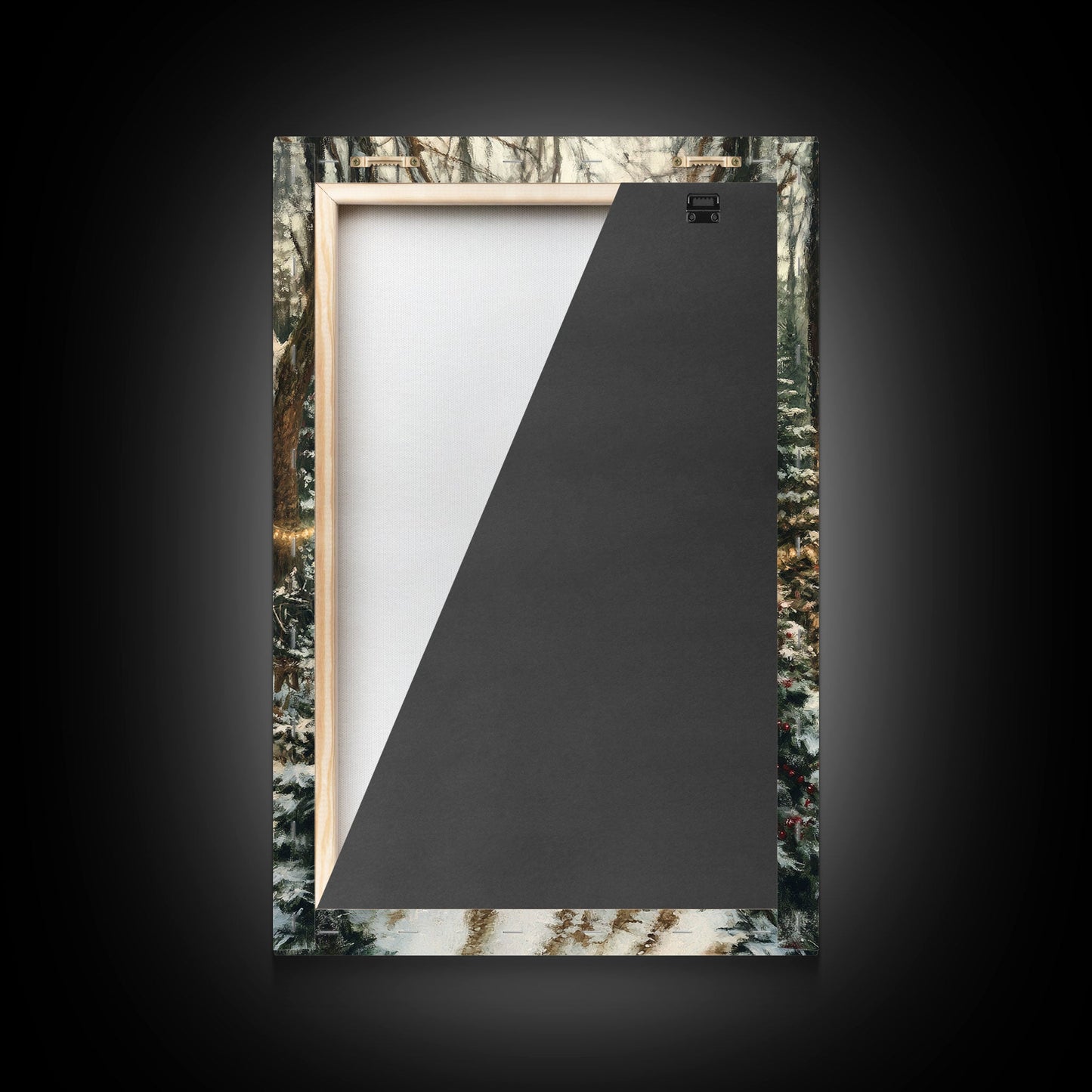 Rustic Christmas Tree Farm with Red Truck in Snowy Forest, Ideal Farmhouse Christmas Decor for Holiday Wall Art, Framed Canvas Print