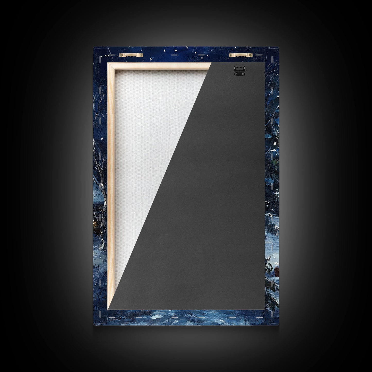 Cowboy Christmas by the Fire Framed Canvas Print, Western Holiday Decor with Snowy Cabin, Cozy Art Perfect for Rustic Christmas Winter Decor