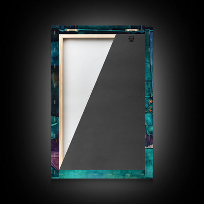 Cozy living room with Christmas tree and fireplace, Framed Canvas Print, Christmas wall art, perfect modern farmhouse holiday decor