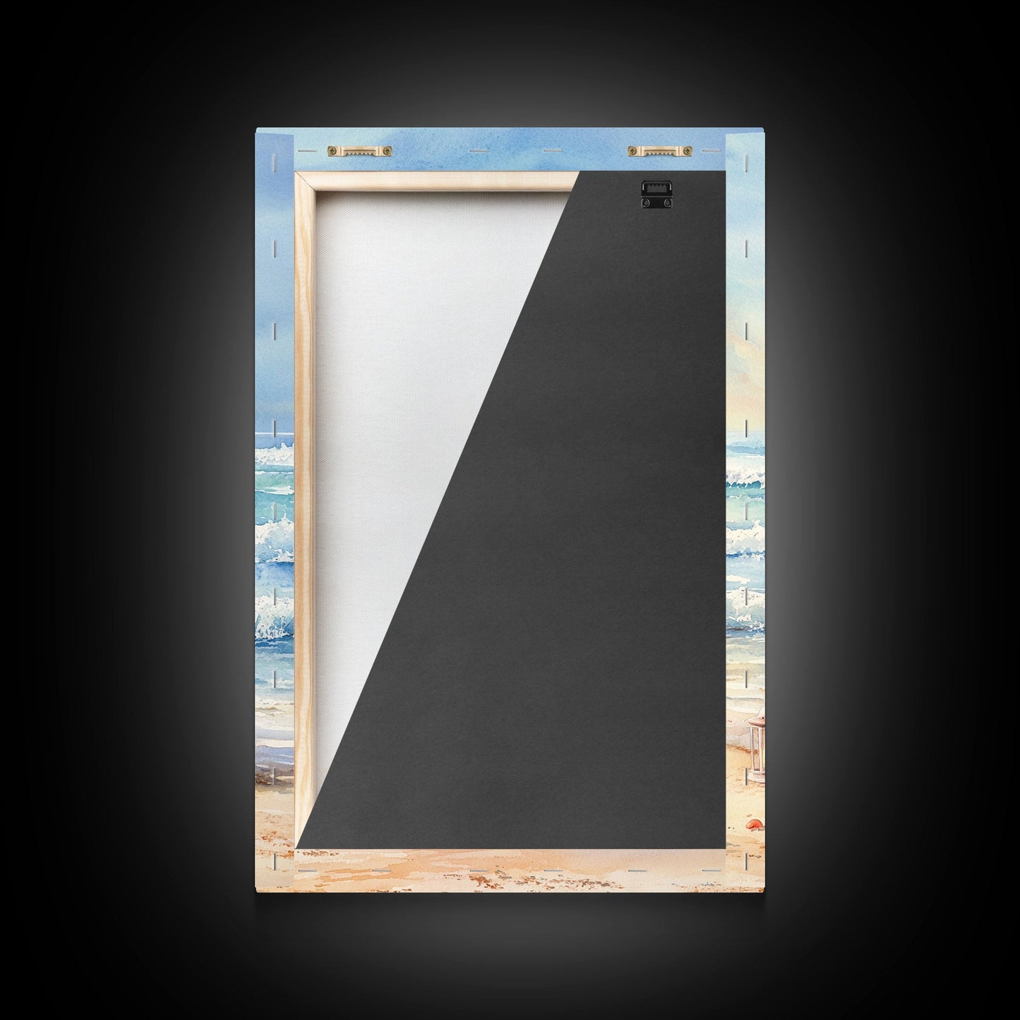 Coastal Christmas tree with surfboards at the beach Framed Canvas Print, tropical holiday wall art beach Christmas decor Christmas prints