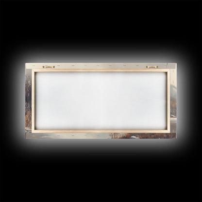 Fall On The River, Framed Canvas Print, Beautiful Watercolor Painting Of an Autumn Landscape, Ready To Hang Seasonal Decor