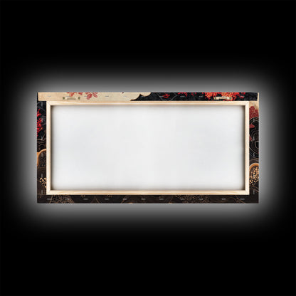 Japanese Inspired Framed Canvas Print Featuring Chinoiserie Wall Art and Autumn Tree Painting Unique Horizontal Living Room Art