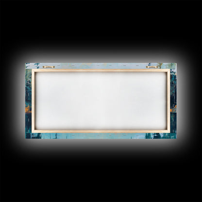 Tranquil Lake, pine tree art, landscape painting, smoky mountain art, panoramic painting, nature painting, Framed Canvas Print