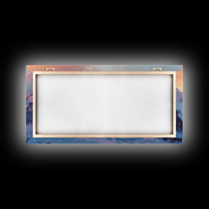 Snowy Mountain Scene, Landscape Painting, Moody Art, Extra Wide Art, Framed Canvas Print, Winter Decor, Bedroom Art