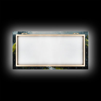 Waterfall Moss, green wall art, framed canvas print, mountain painting, zen wall art, rustic decor, original painting, above couch art