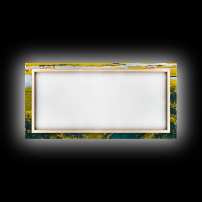 Marshland Landscape, marsh painting, landscape painting, above sofa art, extra wide art, panoramic art, Framed Canvas Print