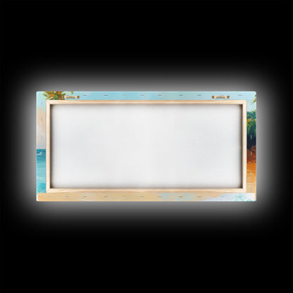 Tropical Beach, Coastal Landscape Art, Nautical Decor, Coastal Cowgirl Wall Art, Framed Canvas Print, Blue and Green Wall Art