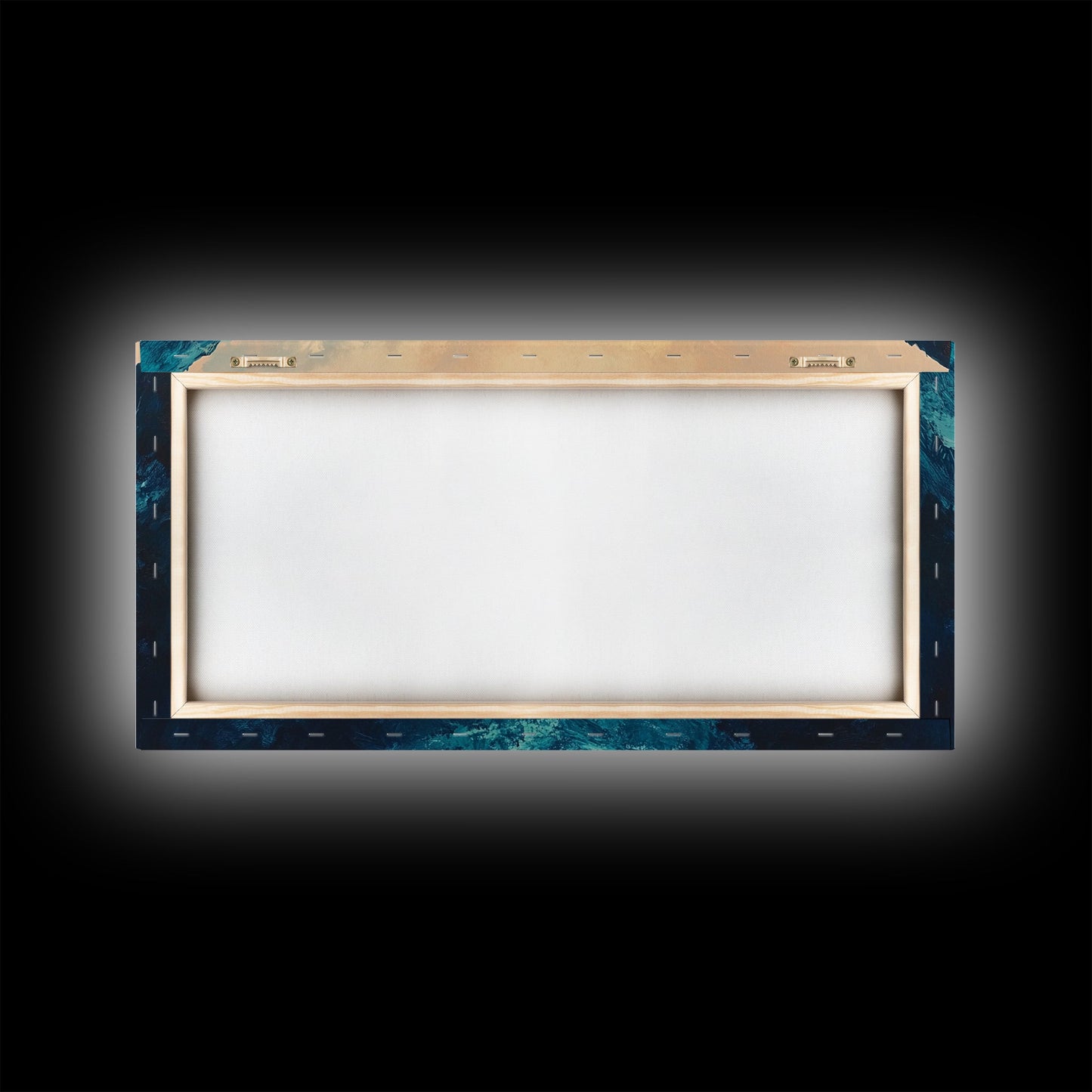 Moody Landscape, dramatic canyon, abstract oil painting, blue and green wall art, panoramic art, Framed Canvas Print, extra wide art