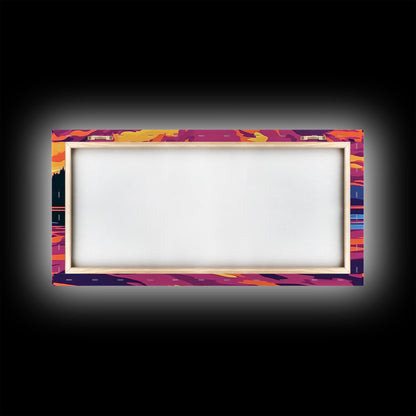 Sunset Glow, Serene Lake Reflection, Mountain Landscape Art, Vibrant Sky Painting, Framed Canvas Print, Office Wall Decor, Modern Home Art