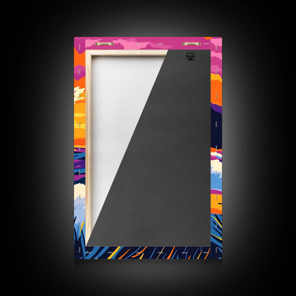 Coastal, Waves, Beach, Ocean, Framed Canvas Print, Vibrant Beach Art, Tropical Wall Decor, Living Room Art, Colorful Nautical Painting