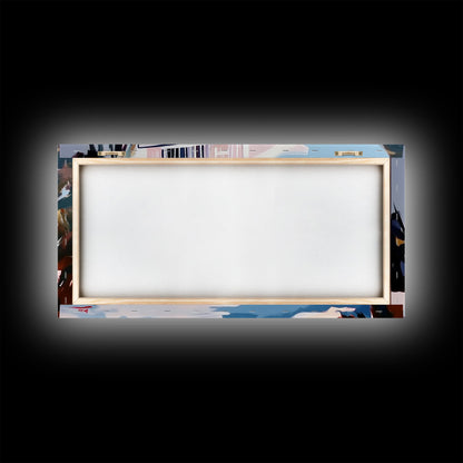 Oceanfront Porch, Coastal Home, Beach House, Seaside Retreat, Summer Vibes, Blue Wall Art, Nautical Style, Modern Decor, Framed Canvas Print